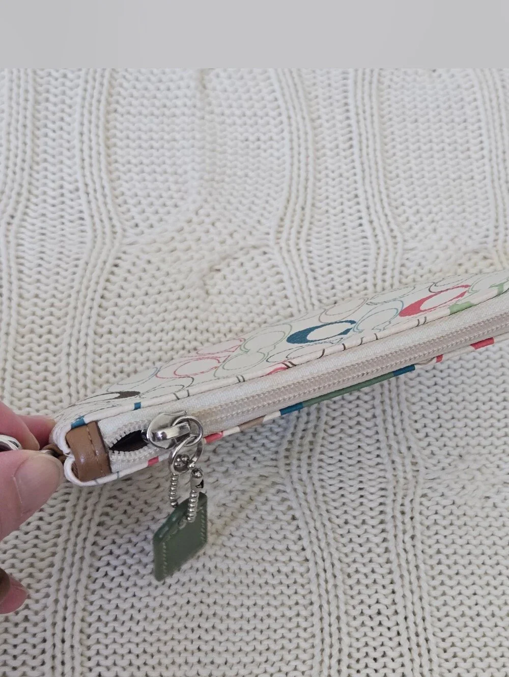 Coach Chelsea Heritage Stripe Cream Multicolor Logo Wristlet Green & Blue Stripe